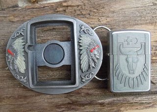 Vintage Buckle Grtelschnalle Indianer + Zippo Bffelkopf von 1994