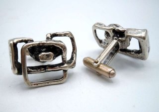 Modernist Brutalist Designer Manschettenknpfe in Silber um 1960
