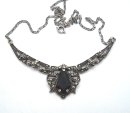 Jugendstil Collier aus 925 Silber mit Onyx & Markasit – Filigrane Handarbeit
