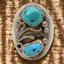 Navajo Silberring mit zwei Kingsman Türkisen –...