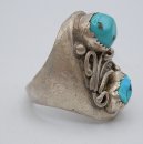 Navajo Silberring mit zwei Kingsman Türkisen – Vintage Native American Schmuck (Größe 20,5)