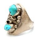 Navajo Silberring mit zwei Kingsman Türkisen – Vintage Native American Schmuck (Größe 20,5)