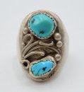 Navajo Silberring mit zwei Kingsman Türkisen – Vintage Native American Schmuck (Größe 20,5)