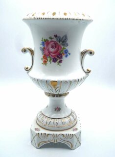 Vintage Amphorenvase Blumenvase  Pokalvase mit Blumendekor