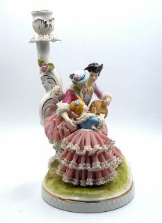Vintage Rokoko Porzellan Kerzenleuchter Figurine Familie