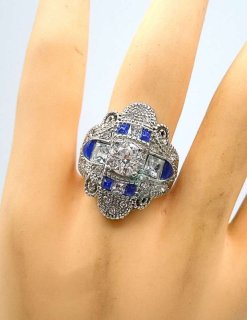 925 Silber Ring mit blauen und weien Steinen RG 55