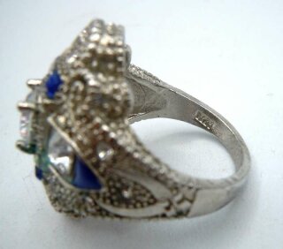 925 Silber Ring mit blauen und weißen Steinen RG 55