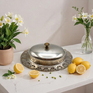 Art Déco Butterdose aus EPNS Silber & Glas – 1930er
