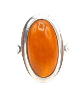 835 Silber Ring mit Butterscotch Bernstein ART DECO RG 57 aus den 30ern