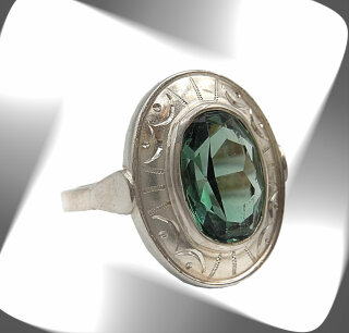 835 Silber Art Deco Turmalin Ring Pforzheim um 1920  RG 55
