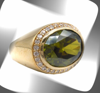 Vintage schwerer Ring mit Peridot - Statementring  vergoldet RG57