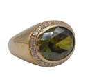 Vintage Tchibo Ring 80er | 925 Silber vergoldet | Peridotfarbener Stein & Steinbesatz | RG 57