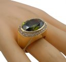 Vintage Tchibo Ring 80er | 925 Silber vergoldet | Peridotfarbener Stein & Steinbesatz | RG 57