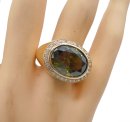 Vintage Tchibo Ring 80er | 925 Silber vergoldet | Peridotfarbener Stein & Steinbesatz | RG 57