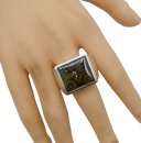 Vintage 925 Silberring mit großem Moldavit – schwerer Statement-Ring aus den 60er Jahren