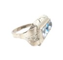 Art Déco Silberring mit Blautopas & Bergkristall – handgefertigtes Einzelstück