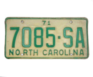 USA North Carolina Car Plate grün 7085 von 1971