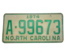 USA North Carolina Car Plate grün 99673 von 1974