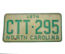 USA North Carolina Car Plate grün 295 von 1974