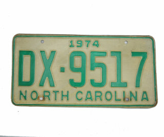 USA North Carolina Car Plate grün 9517 von 1974