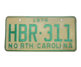 USA North Carolina Car Plate grün 311 von 1974