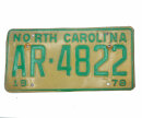 USA North Carolina Car Plate grün 4822 von 1978
