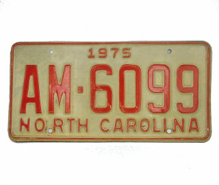 USA North Carolina Car Plate rot 6099 von 1975