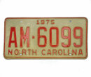 USA North Carolina Car Plate rot 6099 von 1975