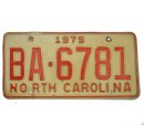 USA North Carolina Car Plate rot 6781 von 1975