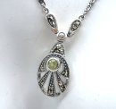 ART DECO Peridot 925 Silber Collier mit Markasiten