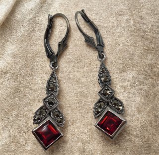 Jugendstil Granat Ohrringe aus 925 Sterling Silber mit Markasit – Handgefertigter Ohrschmuck