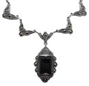 925 Silber Jugendstil Collier mit Onyx und Markasiten