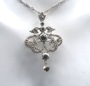 925 Silber Jugendstil Anhänger / Brosche  mit Onyx und Markasiten