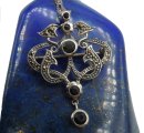 925 Silber Jugendstil Anhänger / Brosche  mit Onyx und Markasiten