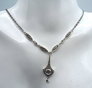 Edles Jugendstil Silber Collier mit Aquamarin und Markasiten