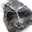 Jugendstil Collier aus 925 Silber mit synth. Aquamarin & Markasit – Handgefertigter Vintage Schmuck