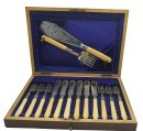 Jugendstil Fischbesteck Set 1906 aus Manchester England – 6 Messer & 6 Gabeln mit Vorlegebesteck