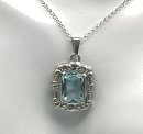 835 Silber Jugendstil Anhänger mit Blautopas an Kette um 1910