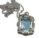 835 Silber Jugendstil Anhänger mit Blautopas an Kette um 1910