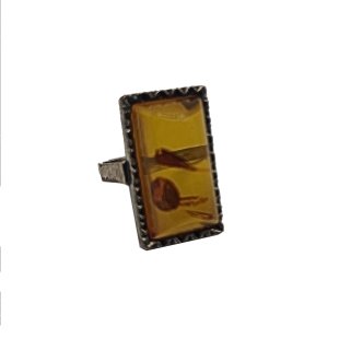 925 Sterling Silber Ring mit Bernstein ART DECO RG 55 aus den 30ern