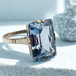 Art Déco Ring mit facettiertem Blautopas – Handgefertigter Silberring 935 aus Pforzheim