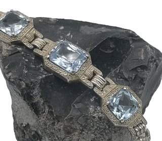 ART DECO -  830 Silber Blautopas Armband - Pforzheim um 1930