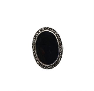 Gigantischer 925 Silber ART DECO Ring mit Onyx und Markasiten um 1925 RG 60