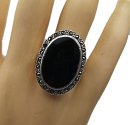 Gigantischer 925 Silber ART DECO Ring mit Onyx und Markasiten um 1925 RG 60