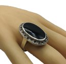 Gigantischer 925 Silber ART DECO Ring mit Onyx und Markasiten um 1925 RG 60