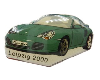 Porsche 996 Turbo in grün - Vintage Sammler Pin - Leipzig 2000