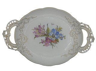 Ludwigsburg Porzellan Henkelschale mit Blumen Bouquet handbemalt