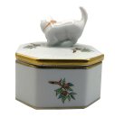 Herend Porzellan Deckel Dose mit Katze - Schmuckdose - Pillendose