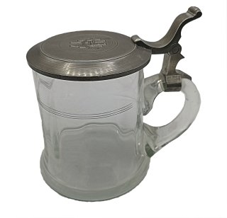 Jugendstil Glaskrug mit Zinndeckel  und Monogramm H.H.