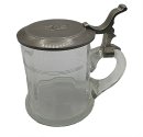 Jugendstil Glaskrug mit Zinndeckel  und Monogramm H.H.